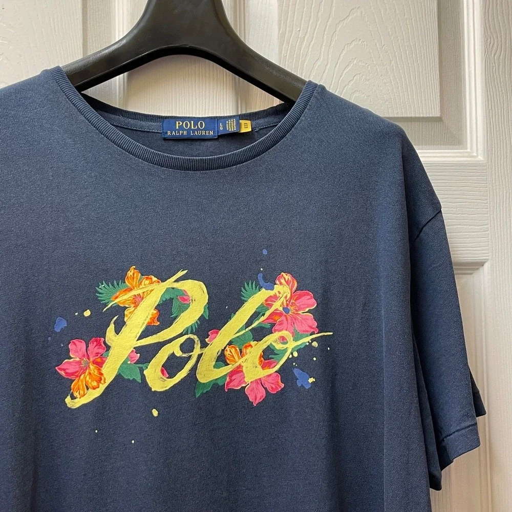 Polo Ralph Lauren Men's Size Large Navy‎ Painted Logo Graphic T Shirt